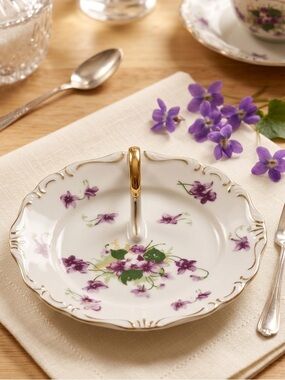 Vintage Saji Porcelain China Lemon/tidbit Tray Gold Handle Occupied Japan